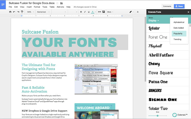 will extensis font work with google slides